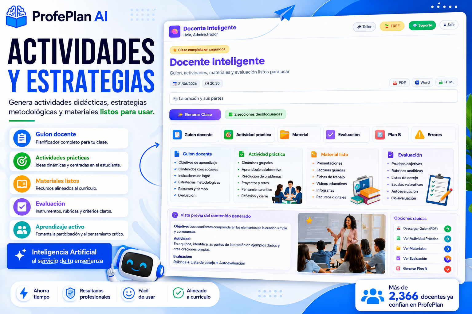 Actividades y estrategias en ProfePlan AI