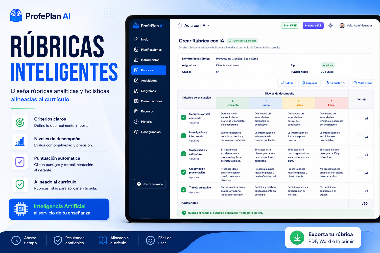 Rúbricas inteligentes en ProfePlan AI
